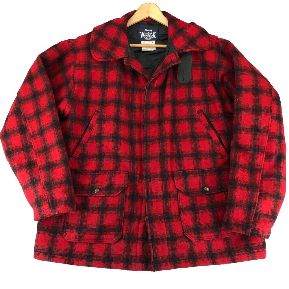 Vintage Woolrich Mackinaw Jacket Chore Coat Mens XL Buffalo Plaid Wool 504 Hunt